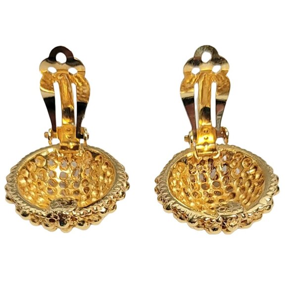 Ciner Gold-Tone Hobnail Round Domed Button Clip On Earrings, Signed - Picture 6 of 8